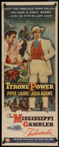 5j0599 MISSISSIPPI GAMBLER insert 1953 Tyrone Power's game is fancy women like Piper Laurie!