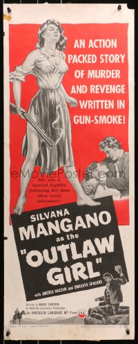 5j0609 OUTLAW GIRL insert 1955 full-length art of sexy Silvana Mangano, she lives dangerously!