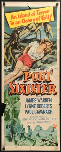 5j0614 PORT SINISTER insert 1953 great artwork of bound Lynne Roberts attacked by giant mutant crab!