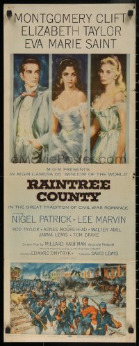 5j0618 RAINTREE COUNTY insert 1957 art of Montgomery Clift, Elizabeth Taylor & Eva Marie Saint!