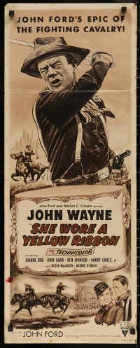 5j0630 SHE WORE A YELLOW RIBBON insert R1954 wonderful art of John Wayne & Joanne Dru, John Ford