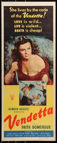 5j0660 VENDETTA insert 1950 Howard Hughes, Zamparelli art of sexy bad girl Faith Domergue w/ knife!