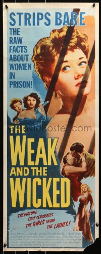 5j0664 WEAK & THE WICKED insert 1954 strips bare raw facts of women in prison, bad girl Diana Dors