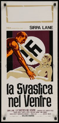 5j0726 NAZI LOVE CAMP Italian locandina 1977 completely different artwork of naked girl & swastika!
