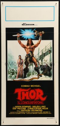 5j0749 THOR THE CONQUEROR Italian locandina 1983 Conan rip-off, cool sword & sorcery art by Piovano!