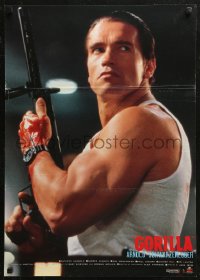 5j0289 RAW DEAL Japanese 1986 close up of tough guy Arnold Schwarzenegger with gun, Gorilla!
