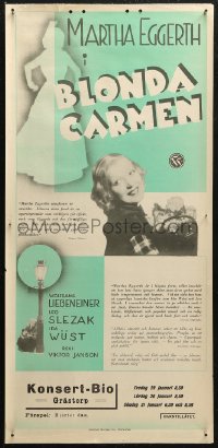 5j0051 DIE BLONDE CARMEN Swedish stolpe 1936 image of pretty opera singer Martha Eggerth!