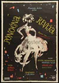 5j1130 MIDNIGHT REVIEW Yugoslavian 20x28 1962 East German musical, great artwork of showgirl!