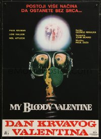 5j1135 MY BLOODY VALENTINE Yugoslavian 19x27 1981 cool gas mask, more than 1 way to lose your heart!