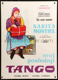 5j1137 MY LAST TANGO Yugoslavian 20x28 1960 Mac art of Sara Montiel waiting w/luggage!
