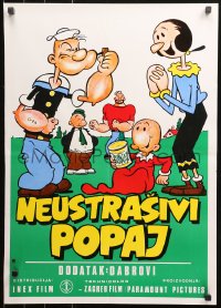 5j1138 NEUSTRASIVI POPAJ Yugoslavian 19x27 1960s art of Popeye, Olive Oyl, Bluto, Wimpy, more!