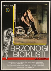5j1159 QUICKSILVER Yugoslavian 20x28 1986 cool image of Kevin Bacon riding bicycle, sexy blonde!