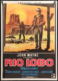 5j1165 RIO LOBO Yugoslavian 19x27 1971 Howard Hawks, cool different Franco art of John Wayne!
