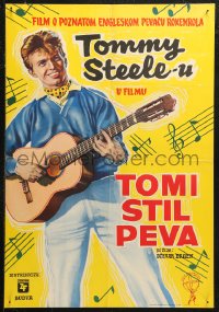 5j1167 ROCK AROUND THE WORLD Yugoslavian 19x27 1957 early rock & roll, artwork of Tommy Steele!