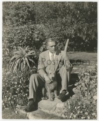 5k0069 BORIS KARLOFF 7.25x9 still 1930s relaxing outdoors at home garden with his cool dog!