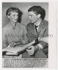 5k0218 FRANCES FARMER 8.25x10 news photo 1958 discussing her new movie script with Bobby Driscoll!