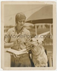 5k0355 KAY FRANCIS 8x10 still 1920s she's training her dog, who is wearing glasses & a dunce cap!