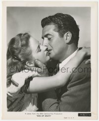 5k0359 KISS OF DEATH 8.25x10 still 1947 close up of Victor Mature kissing pretty Coleen Gray!