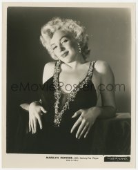 5k0421 MARILYN MONROE 8.25x10 still 1950s sexy Fox portrait in black dress & jewels leaning back!