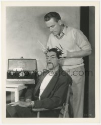 5k0427 MASK OF FU MANCHU candid 8.25x10 still 1932 Boris Karloff getting his Asian makeup applied!