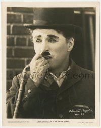 5k0439 MODERN TIMES 8x10.25 still 1936 super c/u of Charlie Chaplin as The Tramp looking worried!