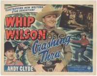 5k0756 CRASHING THRU TC 1949 great close image of Whip Wilson on his horse cracking his whip!