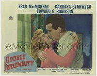 5k0995 DOUBLE INDEMNITY LC #4 1944 Billy Wilder, c/u Fred MacMurray about to kiss Barbara Stanwyck!