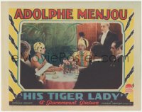 5k1113 HIS TIGER LADY LC 1928 Adolphe Menjou poses as Rajah who trains tigers for Evelyn Brent!