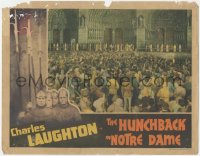 5k1133 HUNCHBACK OF NOTRE DAME LC 1939 far shot of massive crowd in front of famous cathedral!