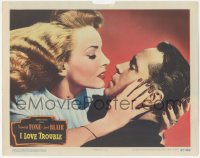 5k1137 I LOVE TROUBLE LC #5 1947 great c/u of Franchot Tone about to be kissed by sexiest Janet Blair!