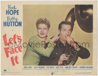 5k1205 LET'S FACE IT LC #1 1943 great comic close up of Betty Hutton with Bob Hope playing tuba!
