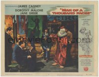 5k1233 MAN OF A THOUSAND FACES LC #4 1957 James Cagney as Lon Chaney Sr. in clown makeup at sideshow!