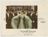 5k1596 MY GAL SAL photolobby 1942 beautiful Rita Hayworth surrounded by chorus guys in tuxedos!