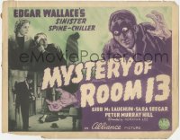 5k0826 MYSTERY OF ROOM 13 TC 1940 Edgar Wallace's sinister spine-chiller, great spooky art!