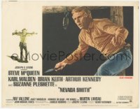 5k1275 NEVADA SMITH LC #7 1966 great close up of Steve McQueen with knife climbing over fence!