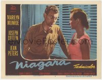 5k1278 NIAGARA LC #2 1953 great close up of Joseph Cotten looking at pretty Jean Peters!