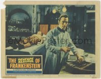 5k1354 REVENGE OF FRANKENSTEIN LC #5 1958 Francis Matthews in lab by Peter Cushing on operating table