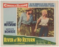 5k1365 RIVER OF NO RETURN LC #4 1954 tough cowboy Murvyn Vye grabs sexiest Marilyn Monroe by the arm!