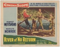 5k1366 RIVER OF NO RETURN LC #7 1954 sexy Marilyn Monroe, Robert Mitchum & Tommy Rettig on raft!