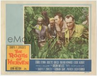 5k1377 ROOTS OF HEAVEN LC #7 1958 Errol Flynn & Trevor Howard in African jungle, John Huston!