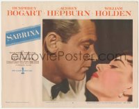 5k1382 SABRINA LC #8 1954 best romantic close up of William Holden about to kiss Audrey Hepburn!