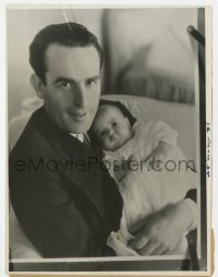 5k0270 HAROLD LLOYD 6.5x8.5 news photo 1931 holding his newborn son Harold Jr. at his home!