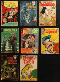 5m0472 LOT OF 8 DELL, GOLD KEY, AND HARVEY COMIC BOOKS 1950s-1960s Three Stooges, Boris Karloff!