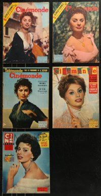 5m0907 LOT OF 5 CINEMONDE FRENCH MOVIE MAGAZINES WITH SOPHIA LOREN COVERS 1950s-1960s sexy photos!