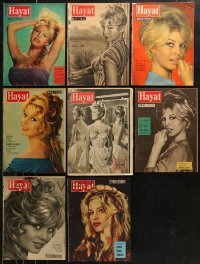 5m0882 LOT OF 8 HAYAT TURKISH MAGAZINES WITH BRIGITTE BARDOT COVERS 1950s-1960s sexy images!