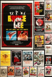 5m0179 LOT OF 22 FORMERLY TRI-FOLDED KUNG FU MOSTLY 27X41 ONE-SHEETS 1970s-1980s cool movie images!