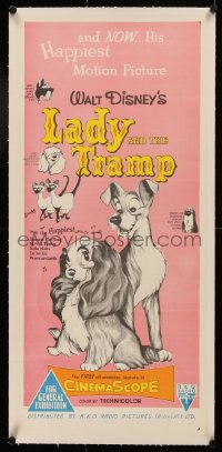 5p0028 LADY & THE TRAMP linen Aust daybill 1956 Walt Disney classic cartoon, ultra rare 1st release!