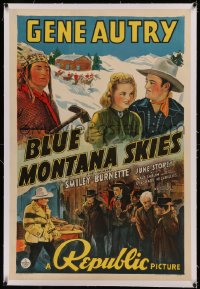 5p0146 BLUE MONTANA SKIES linen 1sh R1945 singing cowboy Gene Autry, Smiley Burnette, June Storey!