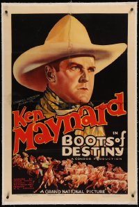 5p0147 BOOTS OF DESTINY linen 1sh 1937 best close up western art of cowboy Ken Maynard, very rare!