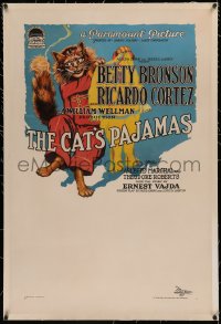 5p0153 CAT'S PAJAMAS linen style B 1sh 1926 Betty Bronson, Cortez, unusual feline art, ultra rare!